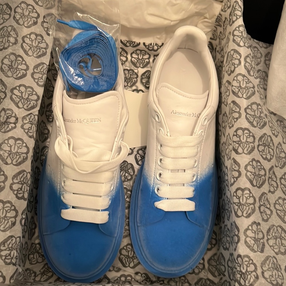 Blue and white Alexander McQueen shoes wore 1 time size 9.5